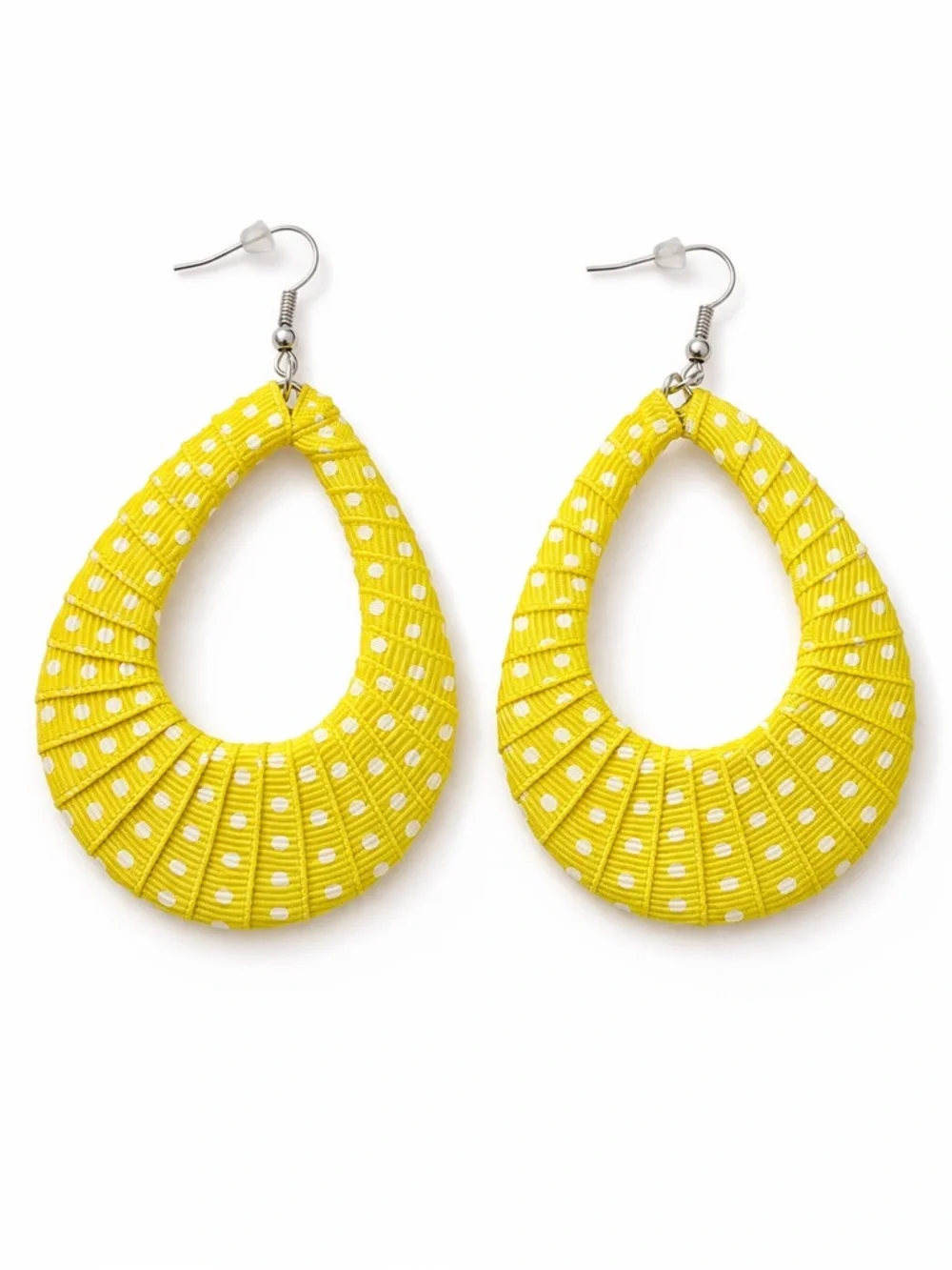 Bright Yellow Polka Dot Teardrop Lightweight‎ Statement Earrings